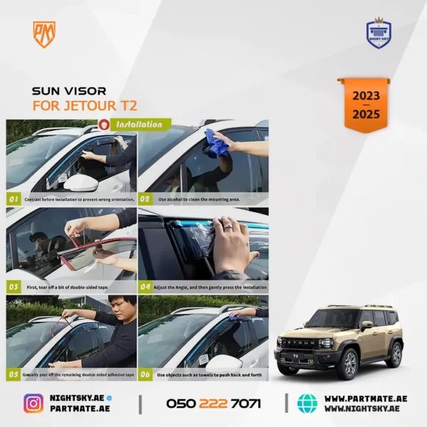 Jetour T2 Window Visors & Rain Guards (2023–2025) – 6PCS Durable Out-Channel Deflectors - Image 3