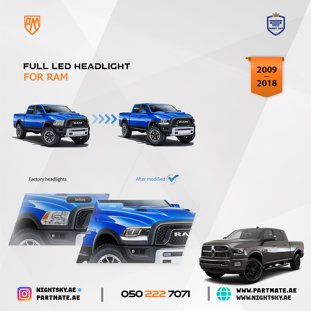 Dodge Ram 1500 2500 3500 2009-2018 Vland LED Headlights - Image 2