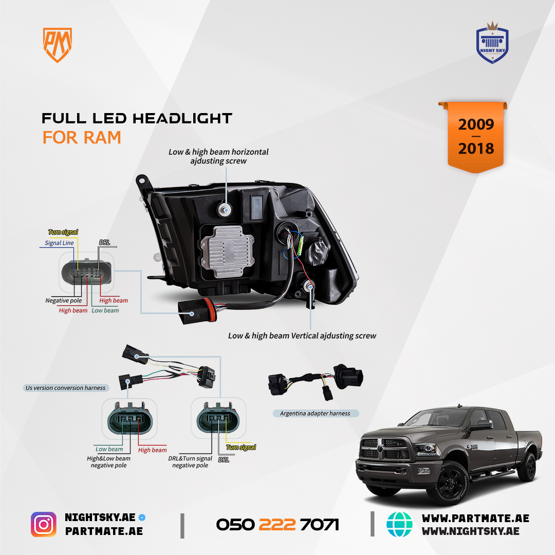 Dodge Ram 1500 2500 3500 2009-2018 Vland LED Headlights - Image 3