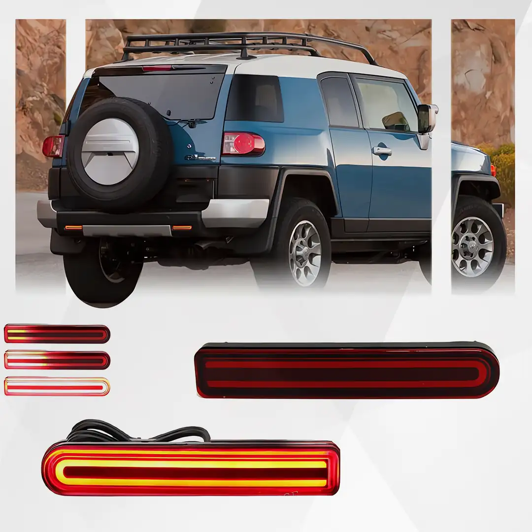 2 PCS Red Lens LED Rear Fog Light for Toyota FJ Cruiser 2007 2014, FJ Lower Bumper Reflector light, Brake Sequential Blink Turn Signal Lamps C ring Design