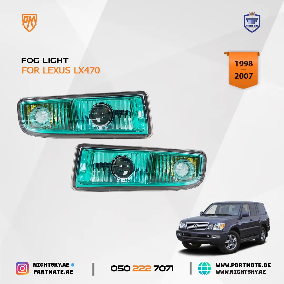 Lexus LX470 Fog Light Green Lens Pair 1998-2007 - Image 2