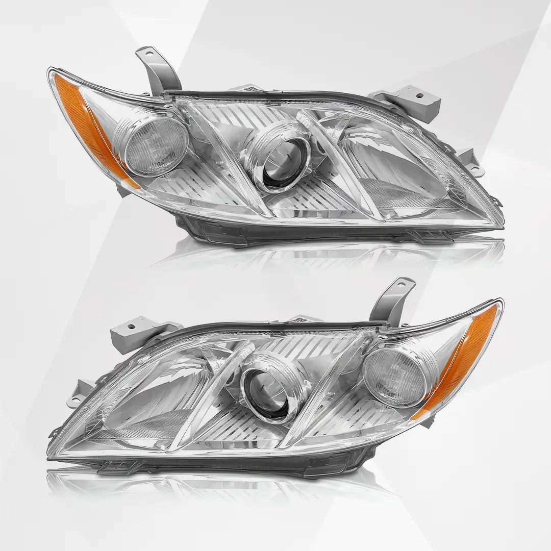 Toyota Camry Projector Headlight Assembly Pair 2007-2009 Chrome Housing Clear Lens (Non-Hybrid)